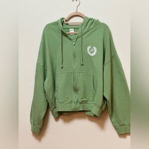PINK Victoria’s Secret Zip Up Hoodie Sage Green Crest Logo L